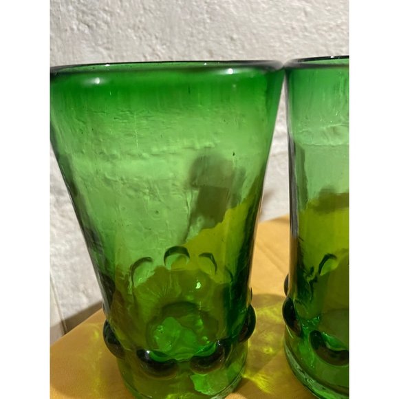 Cute Set of Two Vintage Avocado Green Anchor Hocking Milano drinking Glasses - Picture 2 of 4